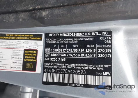 2014 Mercedes-Benz Gl 450 4Matic z USA, uszkodzony, nr VIN 4JGDF7CE7EA420593